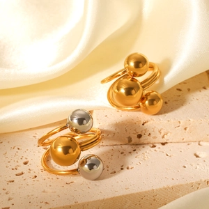 Exaggerated stainless steel stacked bead ring set in gold and silver finish on stone