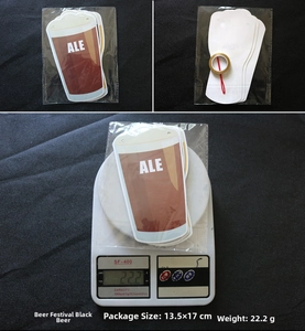 Detail showing dark beer mug card for Oktoberfest with ALE text and red hanging rope