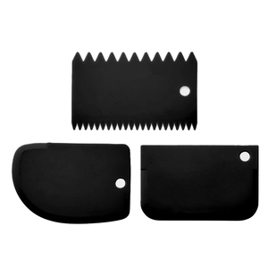 3-piece black plastic kitchen dough scrapers set with jagged and curved edges
