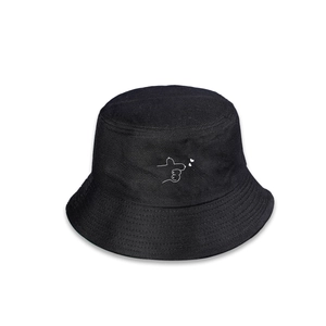 Bucket Hat Cotton Twill Heart Gesture Embroidery Sun Protection Casual Japanese Style Unisex Fisherman Cap Black
