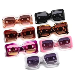 Fashion oversized square sunglasses with unique thick hollow chain link temple design