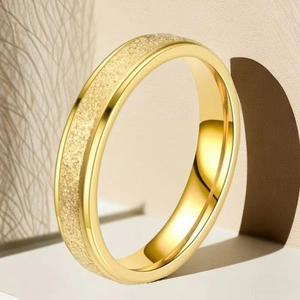 Macro detail of golden stainless steel ring with matte finish and polished inner band