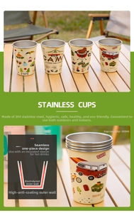 Detail of 304 stainless steel camping cups with 350ml capacity and seamless coating