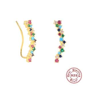 925 Sterling silver gold-plated ear hooks with multi-color zircon stones