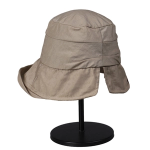 Waterproof nylon sun bucket hat in khaki with wide brim and split back design