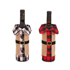Lot de 2 housses de bouteille de vin de Noël en jute de style nordique à carreaux