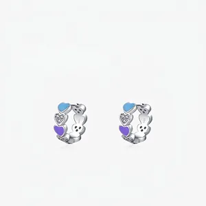 Orecchini A Cerchio A Cuore In Argento Sterling 925 Smalto Colorato Zirconia Cubica Gioielli Romantici Delicati Donna