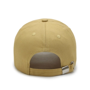 Classic khaki twill baseball cap with adjustable silver metal buckle shown from the back