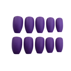 Set of 24 pieces matte purple press-on nails in medium ballet coffin shape for women