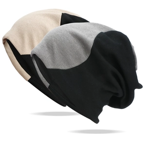 Bonnet Tricoté Slouchy Color Block Bicolore Hiver Chaud Doux Nervuré Unisexe Mode Outdoor Skull Cap