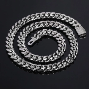 Hip Hop Cuban Link Necklace Stainless Steel Polished Chain Iced Out Clasp Streetwear Punk Style Unisex Jewelry