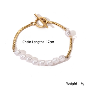 Elegantes 18K vergoldetes Edelstahl-Perlenarmband 17cm Kettenlänge und 7g Gewicht