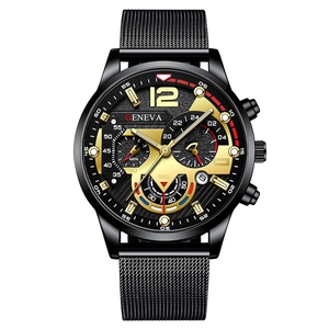 Men Quartz Watch Stainless Steel Mesh Strap Luminous Hands Calendar Chronograph Style Fashion Business Wristwatch