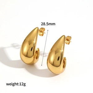 Irregular geometric golden stainless steel drop earrings featuring a 28.5mm teardrop design