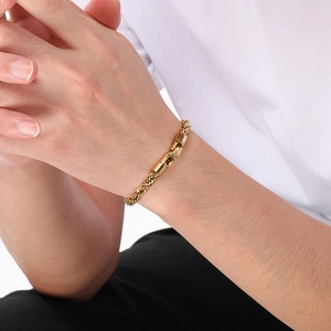 Bracciale a corda intrecciata dorata da 6mm per uomo e donna con chiusura girevole