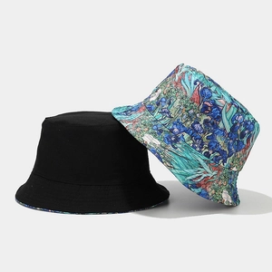 Omkeerbare vissershoed met Van Gogh Iris olieverfprint en effen zwarte zijde voor heren