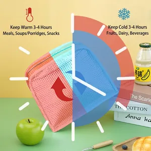 Portable corduroy lunch bag with insulated aluminum foil liner for hot and cold food storage
