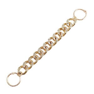 Golden rhinestone acrylic chain accessory for clogs with round spring clasp detail