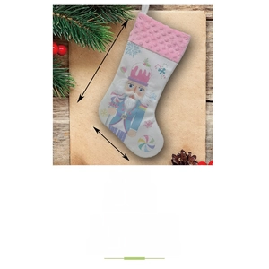 Detailed view of pink Nutcracker Christmas stocking with dimensions 46cm by 28cm