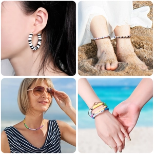 Ensemble de bijoux en perles d'argile polymère colorées 6mm colliers et bracelets faits main