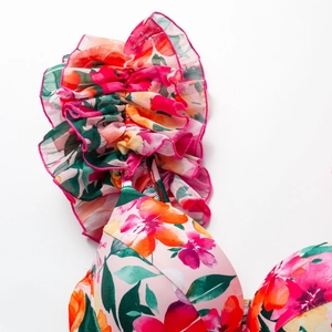 Women's ruffle floral swimsuit with tropical patterns and backless beach resort style