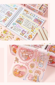Detail of dreamlike fairy tale washi tape and translucent stickers in a gift set