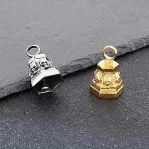 Retro Punk Skull Bell Pendant Necklace For Men Stainless Steel Hexagonal Gothic Biker Jewelry