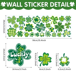 Detailed dimension guide for St. Patrick's Day shamrock wall stickers in 30x90cm layout