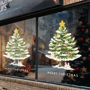 Weihnachten Fensteraufkleber Statisch Haftend PVC Wiederverwendbar Weihnachtsbaum Hase Deko Für Glastür Einkaufszentrum