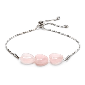 Verstellbares Armband in Silber mit drei rosa herzförmigen Natursteinen besetzt