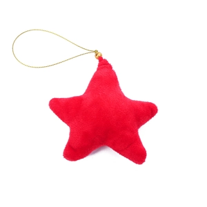 Red plush star keychain with gold bead and string for Christmas bag decoration