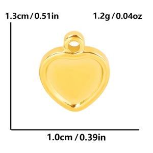 Gold heart pendant in 304 stainless steel measuring 1.3cm high and 1.0cm wide