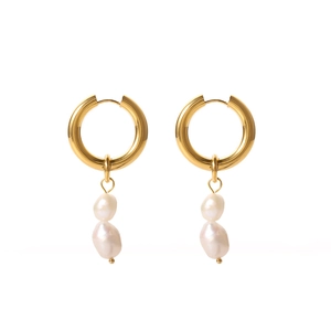 French vintage gold hoop earrings featuring irregular baroque freshwater pearl pendants