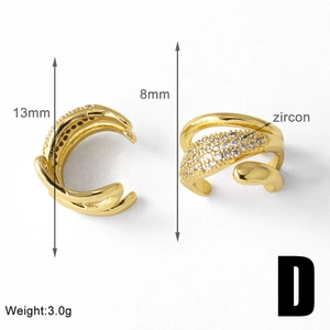 Detailed view of 18k gold plated heart ear cuff with zircon inlay and dimensions