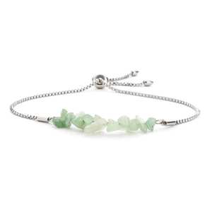 Close-up of adjustable box chain with natural light green crushed crystal stones
