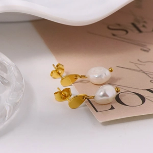 Titanium Steel Artificial Baroque Pearl Earrings For Women Natural Artificial Pearl Dangle Jewelry French Retro Elegant Niche Style