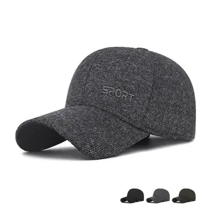 Men Winter Baseball Cap With Ear Flaps Fleece Lined Warm Windproof Cotton SPORT Embroidery Adjustable Outdoor Casual