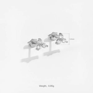 Elegant S925 sterling silver flower stud earrings with three cubic zirconia stones