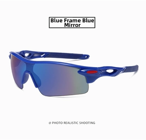 Detail of blue polarized mercury lenses and streamlined semi-rimless sports frame