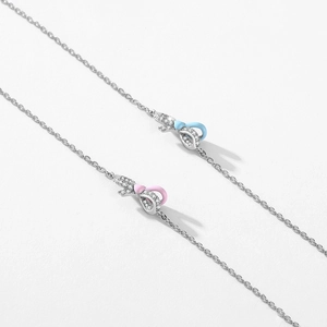 Elegant S925 sterling silver bow bracelets with blue and pink enamel and sparkling crystals