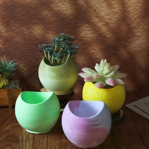 Set di quattro piccoli vasi tondi in ceramica opaca per piante grasse in colori assortiti