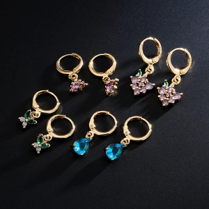 18K Gold Plated Copper Micro Pave Cubic Zirconia Earrings Geometric Butterfly Dinosaur Grape Waterdrop Dangle For Women