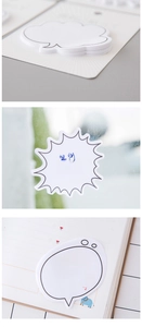 Detailed view of speech bubble sticky notes used for journaling and office reminders
