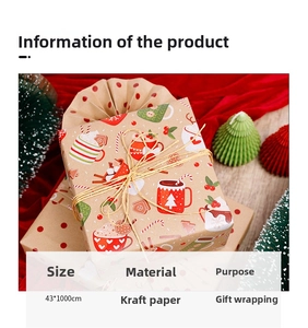 Detail view of 10m Christmas kraft wrapping paper with festive gingerbread illustrations