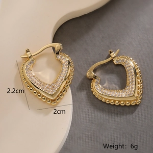 Elegante 18K vergoldete Herzohrringe mit Zirkonia-Besatz, Größe 2,2 cm, Gewicht 6g