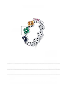 S925 sterling silver colorful clover ring detail with multi-colored gemstone settings