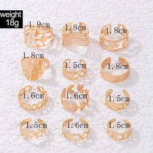12-piece gold ring set featuring star, moon, leaf and heart motifs for women jewelry