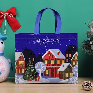 Christmas non-woven gift bag with Merry Christmas print and snowy town scene