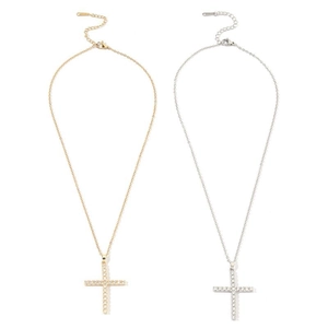 Cross necklace set in gold and silver finish featuring full cubic zirconia stones
