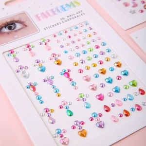 Colorful water drop and heart face gems stickers with various shapes for 3D nail art decoration